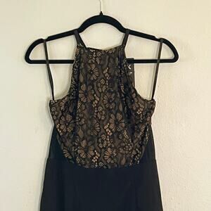 AX Paris Black Nude Lace Halter Bodycon Midi Dress Size 8 US  NWT Homecoming